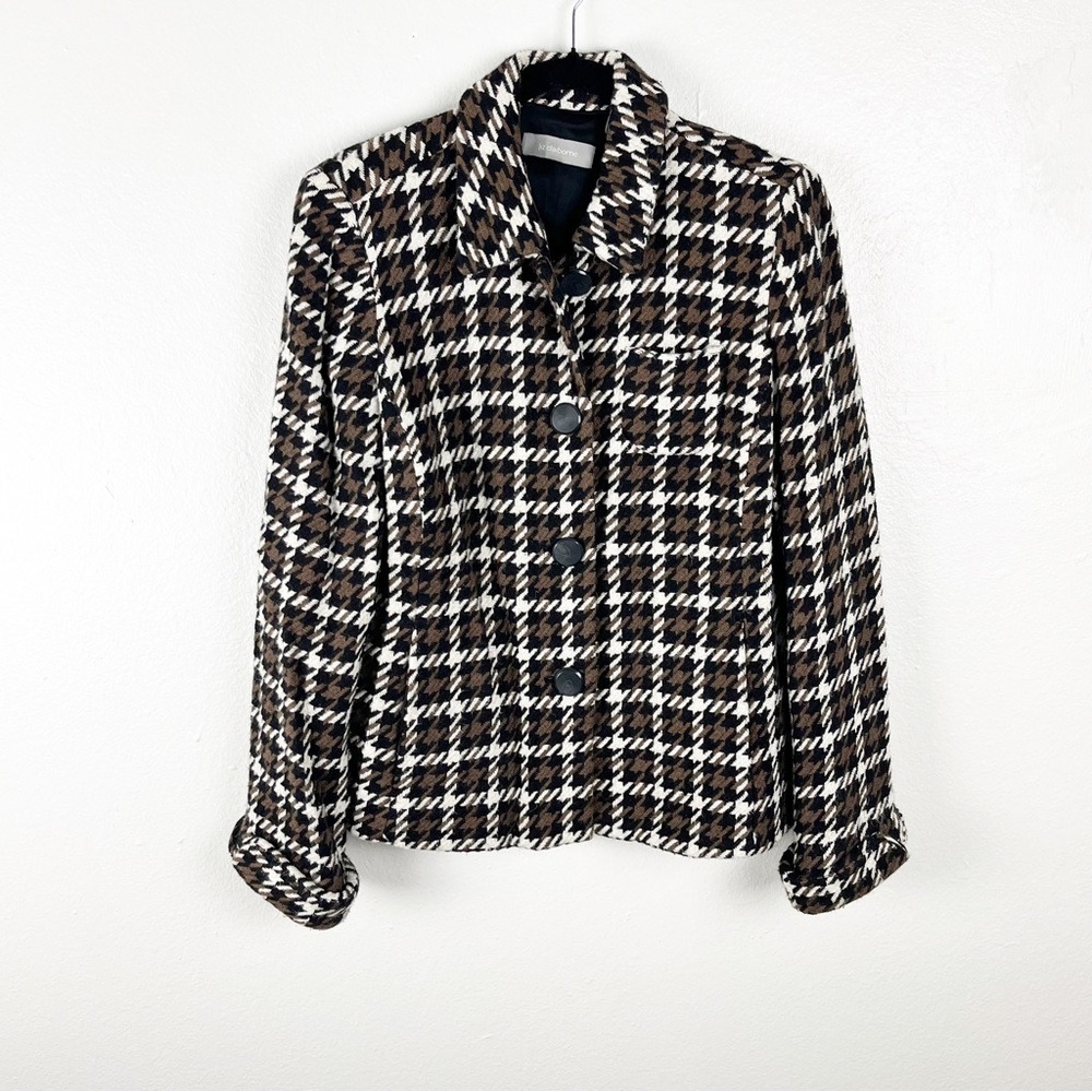 LIZ CLAIBORNE Brown Tartan Plaid Wool Blend Lined Button Blazer Size Large